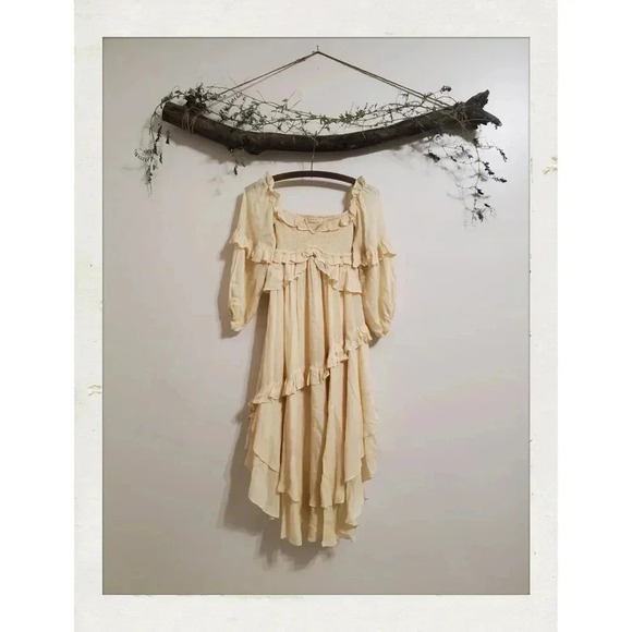 Spell | Cream Gold Smocked Tiered Metallic Mermaid Dress - Picture 2 of 4